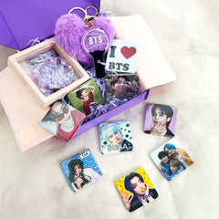 BTS Fan Gift Box – 9 Fridge Magnets + BTS Bracelet + Army Bomb Keychain | K-Pop Merch Gift Set