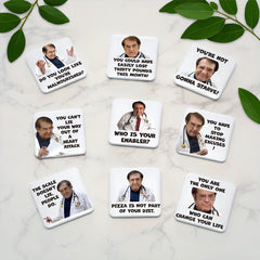 Dr. Nowza Fridge Magnets (Set of 9) – Funny Metal TV Meme Magnet Collection for Fridge, Locker, or Office Decor