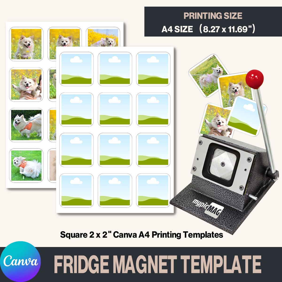Square 2 x 2" Canva A4 Printing Templates for Rounded Square Cut Shape